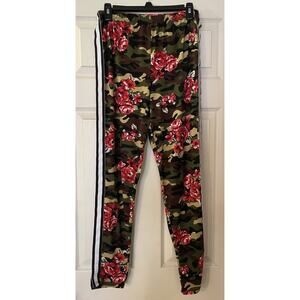 VTG Madrag USA H511 Camo Roses Stripes Active Wear Legging Pants Girls Womens XL